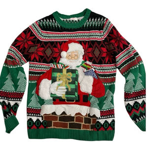 Ugly Christmas Sweater Men's Holiday Time Santa 38-40